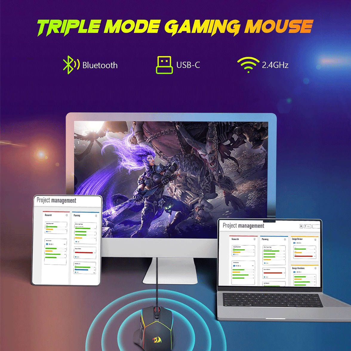 Redragon Axe RGB Wireless Gaming Mouse (M814RGB-PRO)