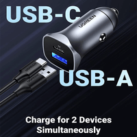 UGREEN USB-C PD+USB-A QC 20W Fast Car Charger (Space Gray) [CD130/30780]