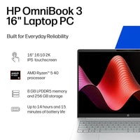 HP OmniBook 3 16" WUXGA Touchscreen AMD Ryzen 5 40 8GB DDR5 RAM / 256GB SSD AMD Radeon 610M Win 11 Glacier Silver 16-BY0015DX