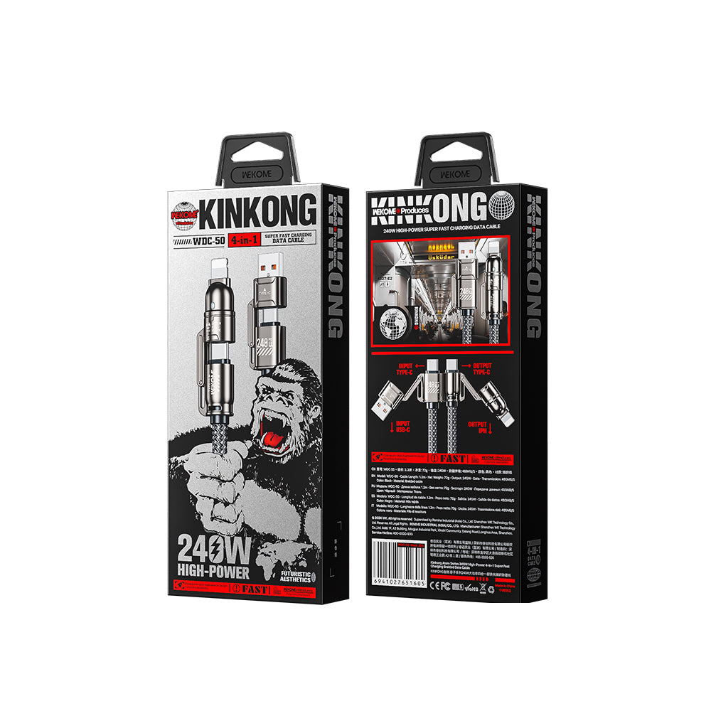 WEKOME Braided Atom Series 240W 4in1 Super Fast Charging Cable (BLACK) WDC-50
