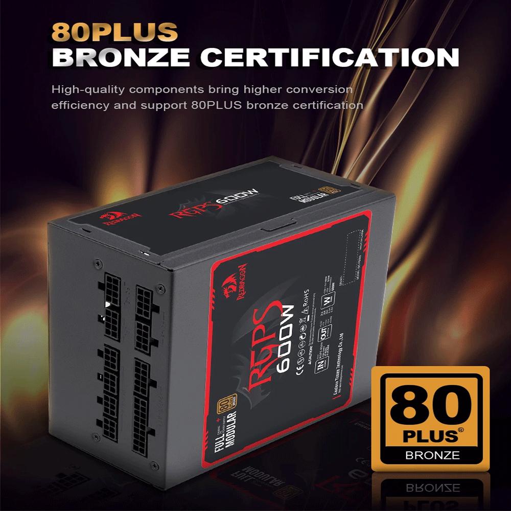 Redragon GC-PS0003 RGPS-600W 80+ Bronze Full Modular ATX Gaming PC Power Supply