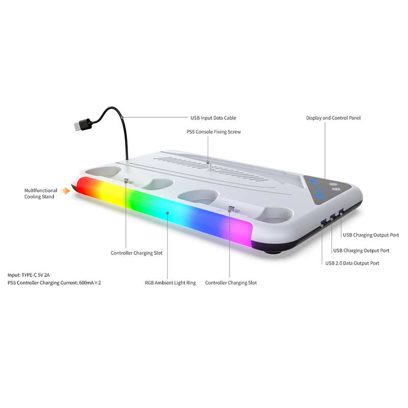 Hozkaii Multifunctional RGB Stand for PS5 Slim/Pro (Black/White) HP5-5001