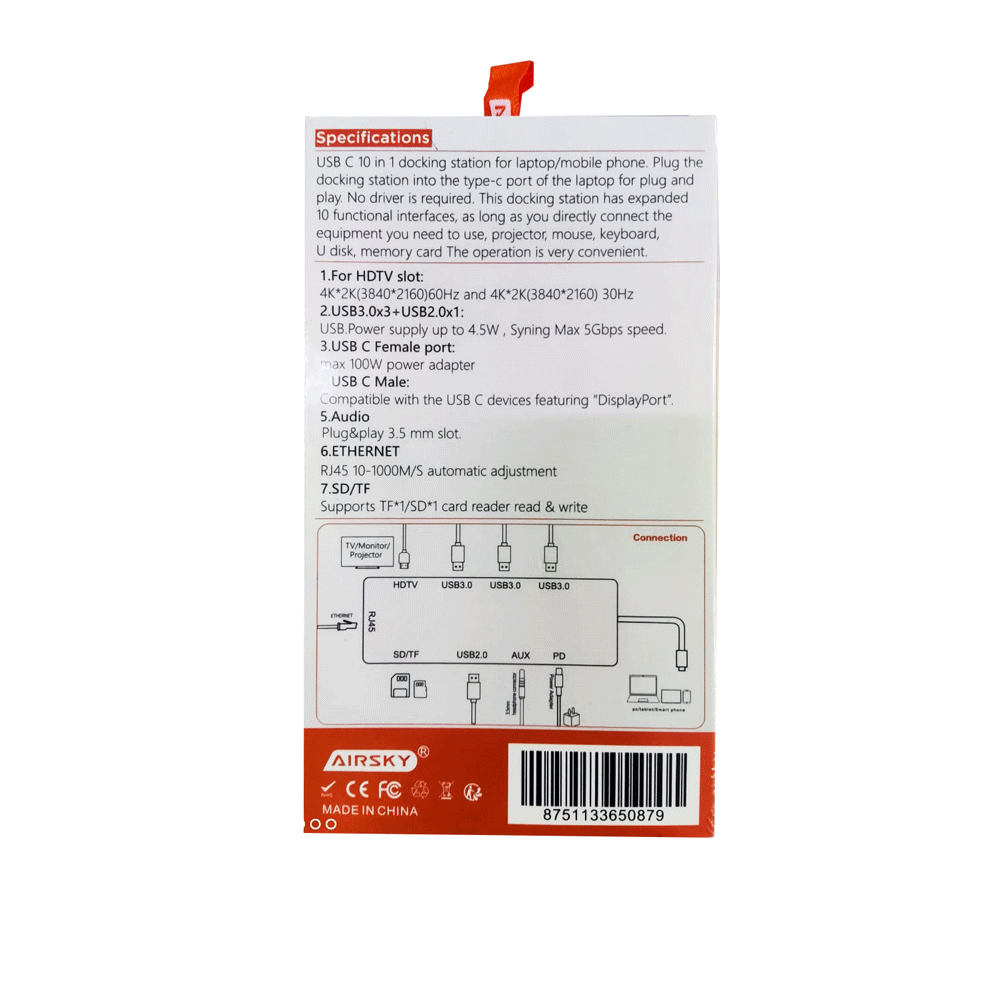 AirSky 10 in 1 Type-C Multi-Function Docking Station [HC-87]