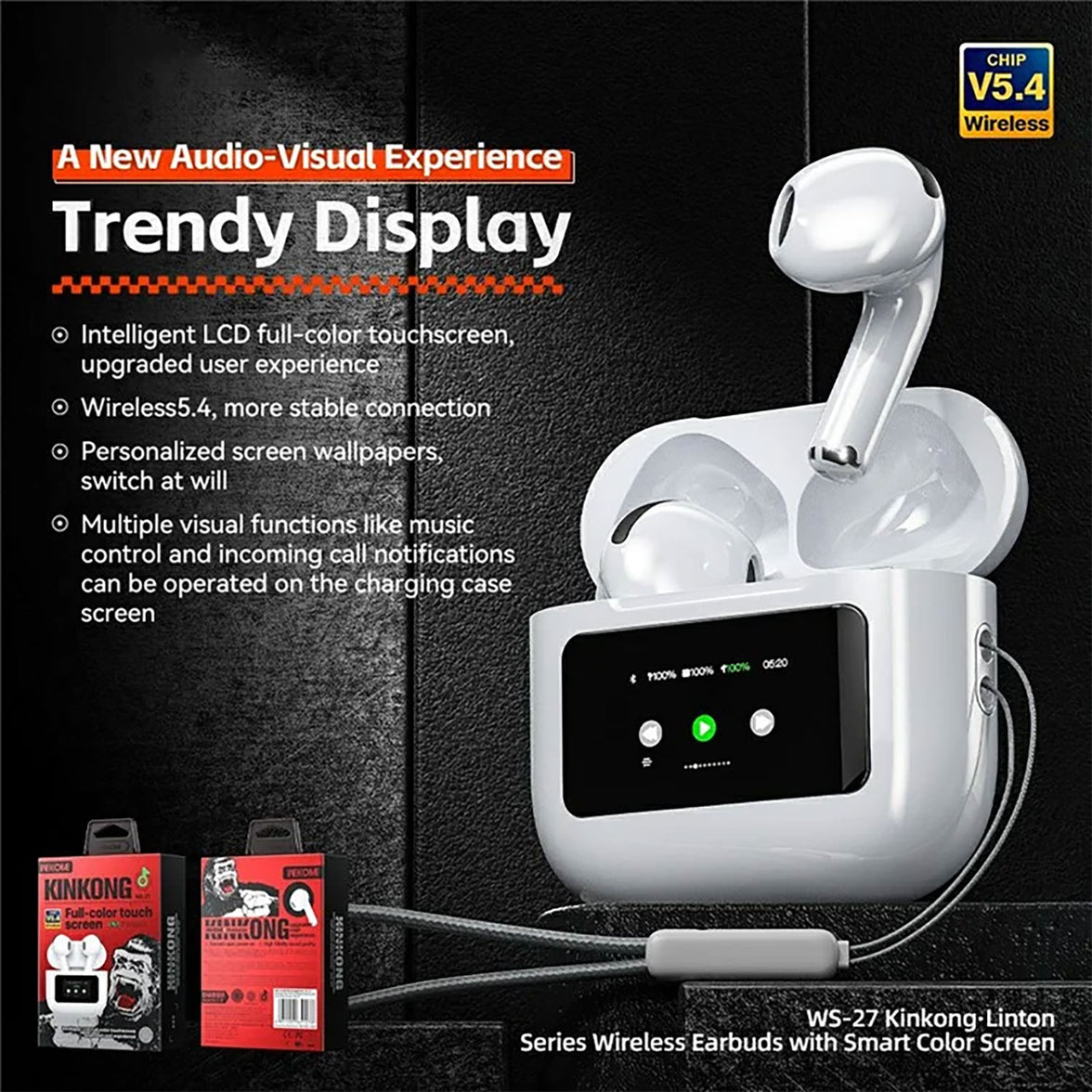 WEKOME Liton Series  Wireless Earpods with smart color screen (White) WS-27