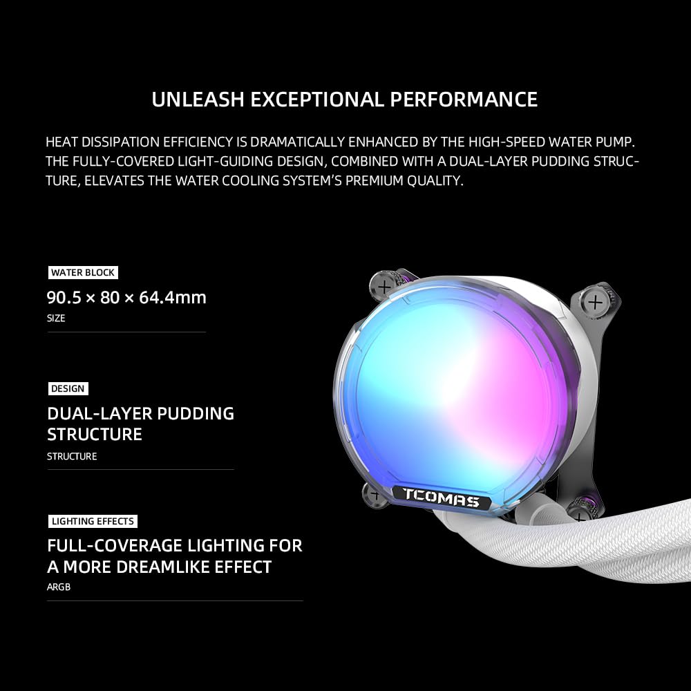TCOMAS LE100 ARGB 360mm AIO Liquid CPU Cooler