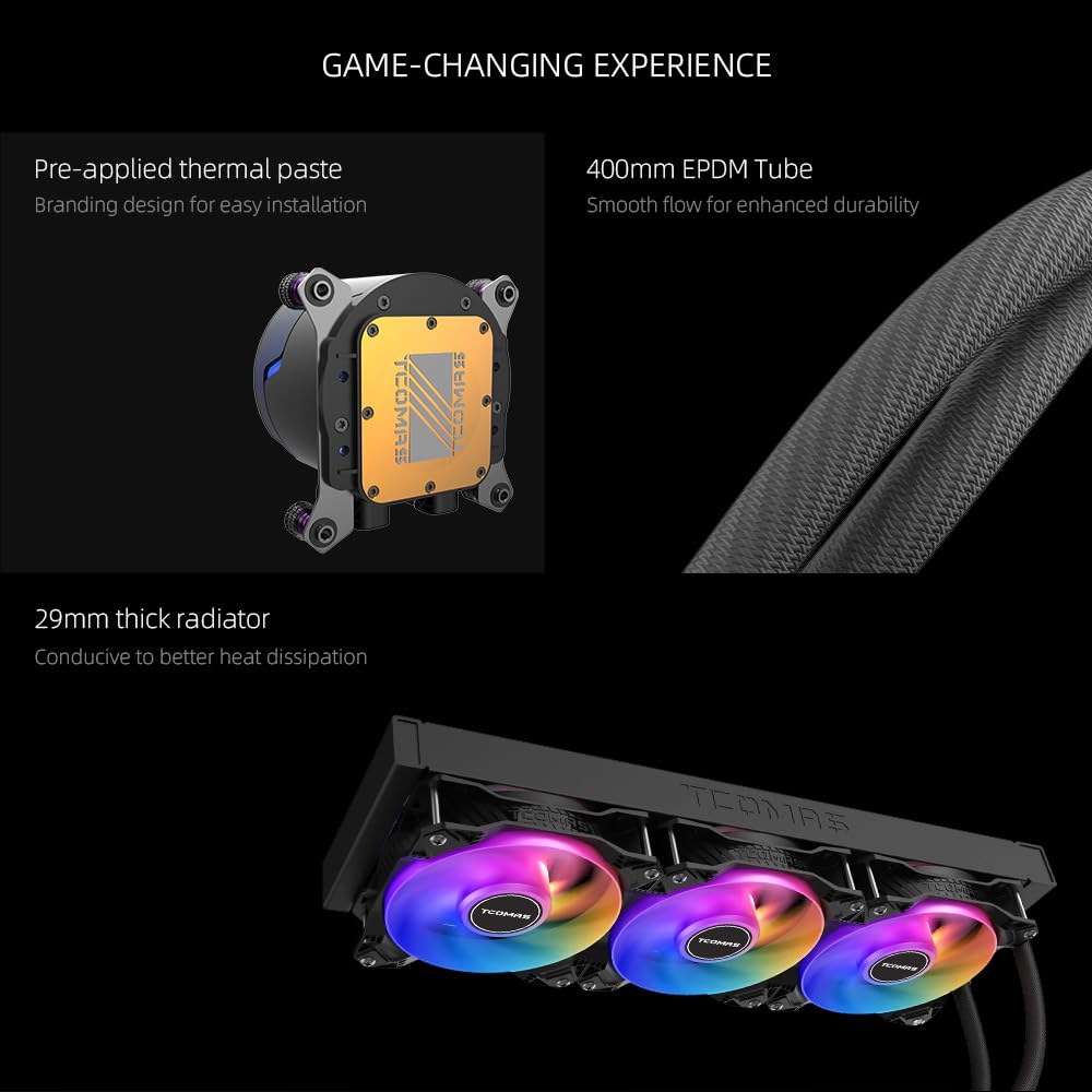 TCOMAS LE100 ARGB 360mm AIO Liquid CPU Cooler