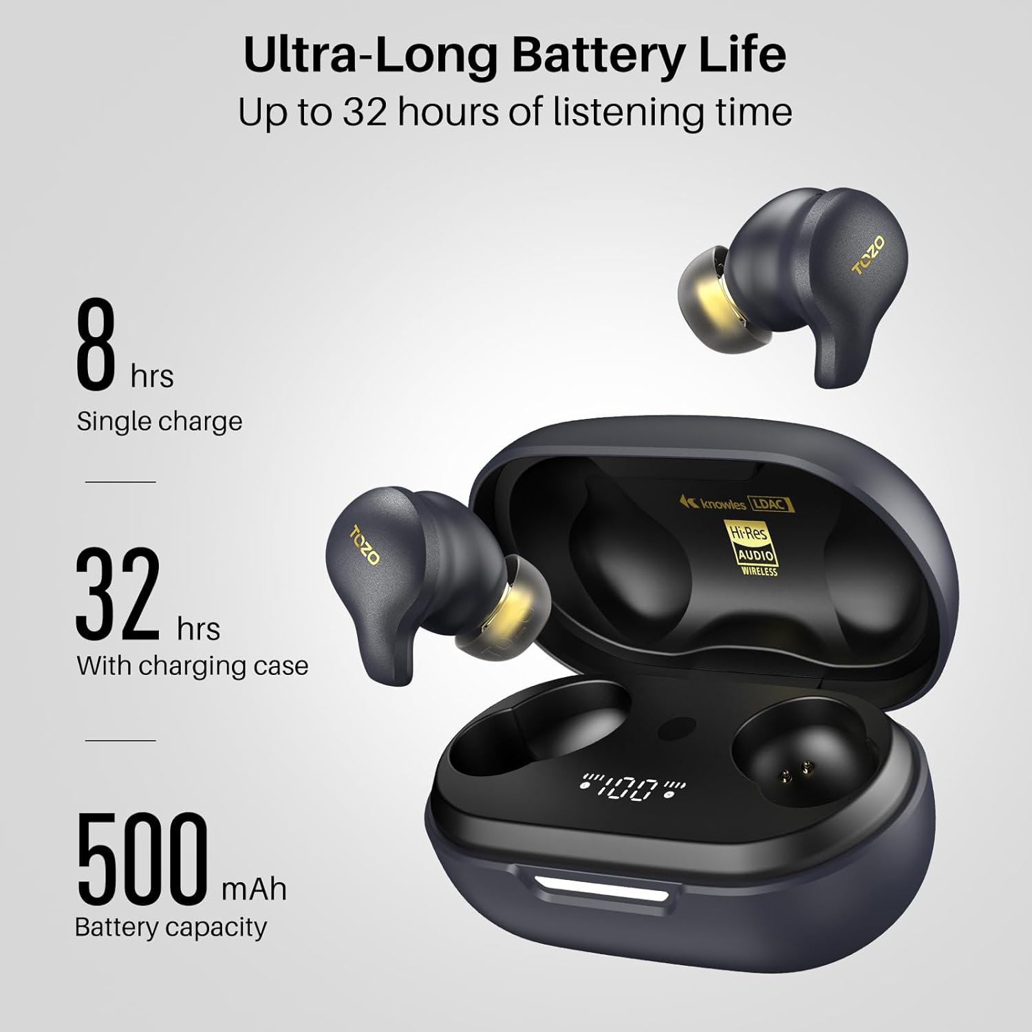TOZO TWS Earbuds Golden X1 Hybrid ANC Hi Res LDAC IPX6 Wireless Charging 32Hr Playtime