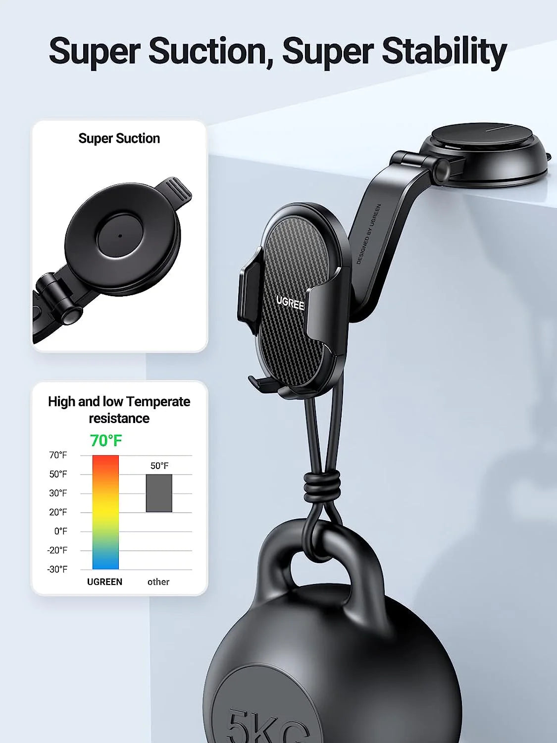 UGREEN Waterfall-Shaped Suction Cup Phone Mount (Black) (LP405/20473)