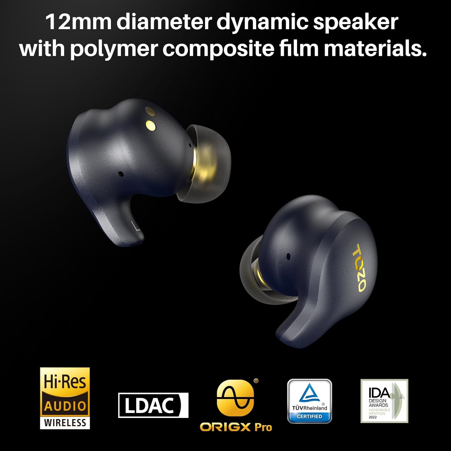 TOZO TWS Earbuds Golden X1 Hybrid ANC Hi Res LDAC IPX6 Wireless Charging 32Hr Playtime