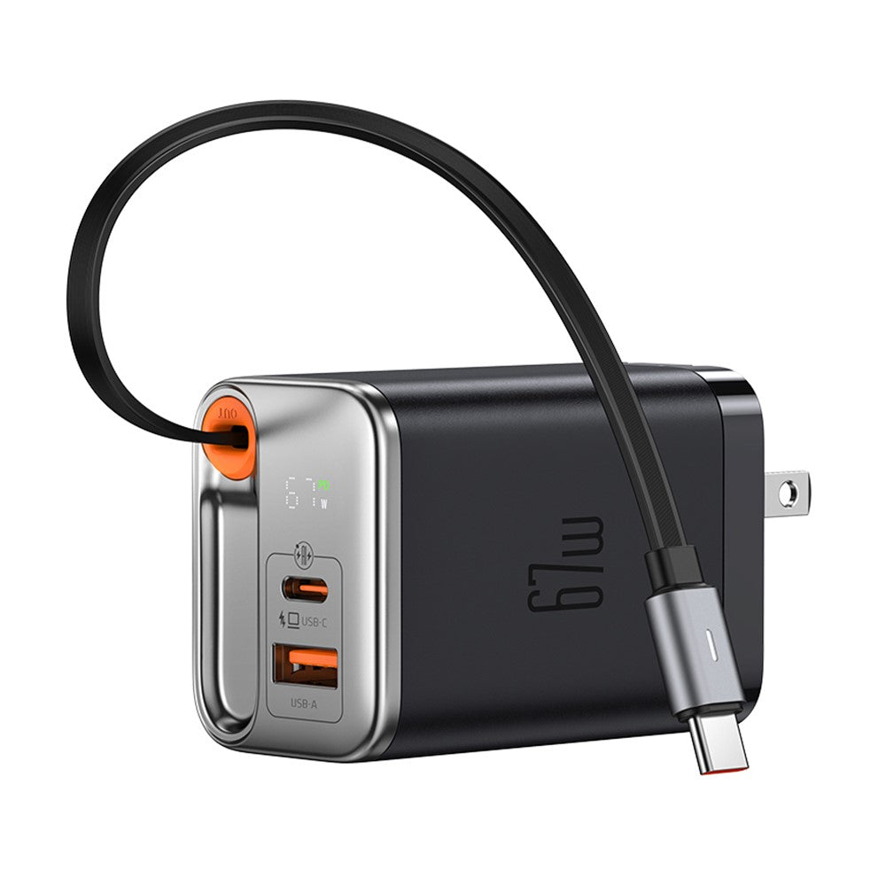 Mcdodo CH-4110 Gan Fast Charger w/ Retractable Cable 67W (Black)