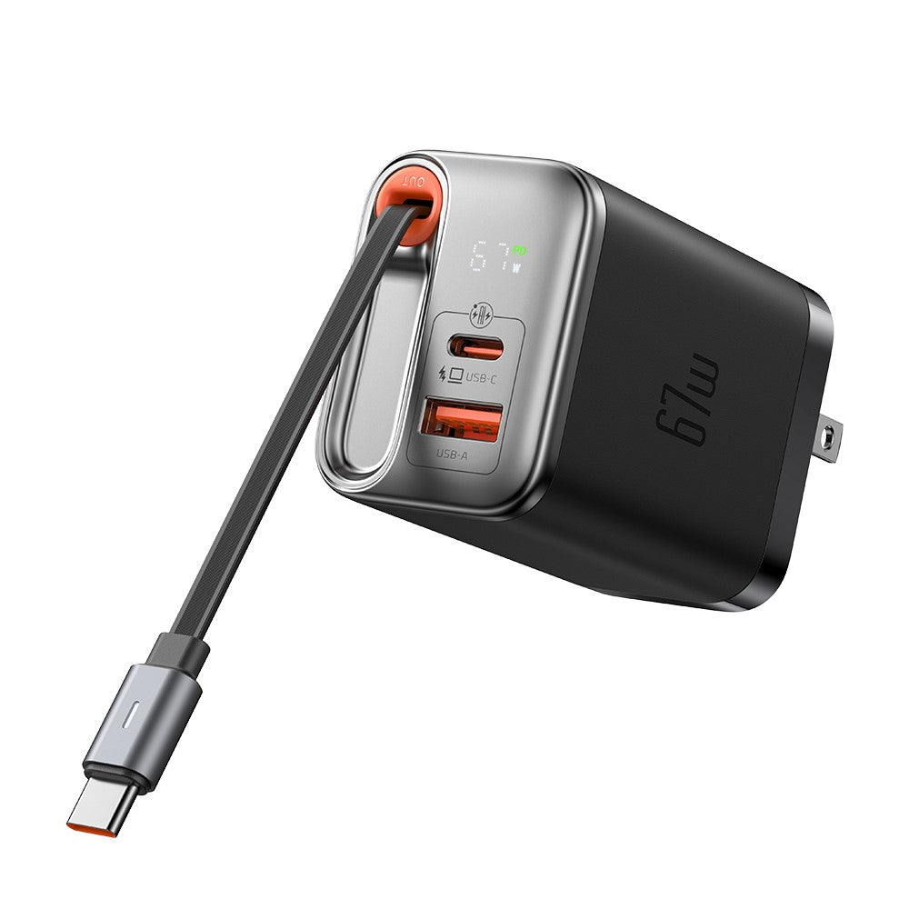 Mcdodo CH-4110 Gan Fast Charger w/ Retractable Cable 67W (Black)