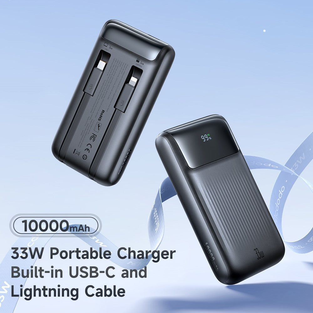 Mcdodo MC-0231 33W Built-In Cables Digital Display Power Bank 10000mah (Black)