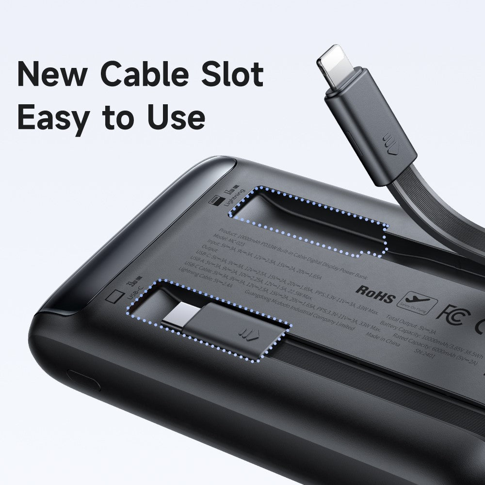Mcdodo MC-0231 33W Built-In Cables Digital Display Power Bank 10000mah (Black)