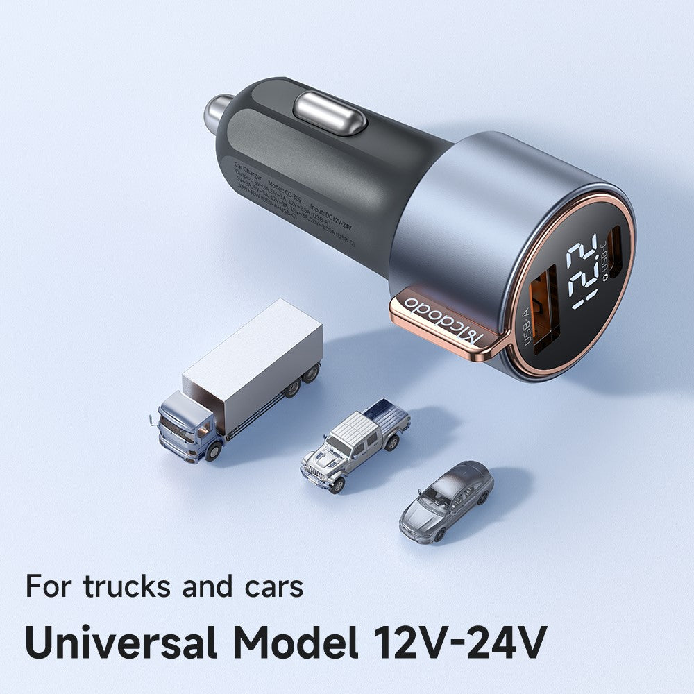 Mcdodo CC-3690 75W Car Charger USB-A & USB-C w/ Digital Display (Black)