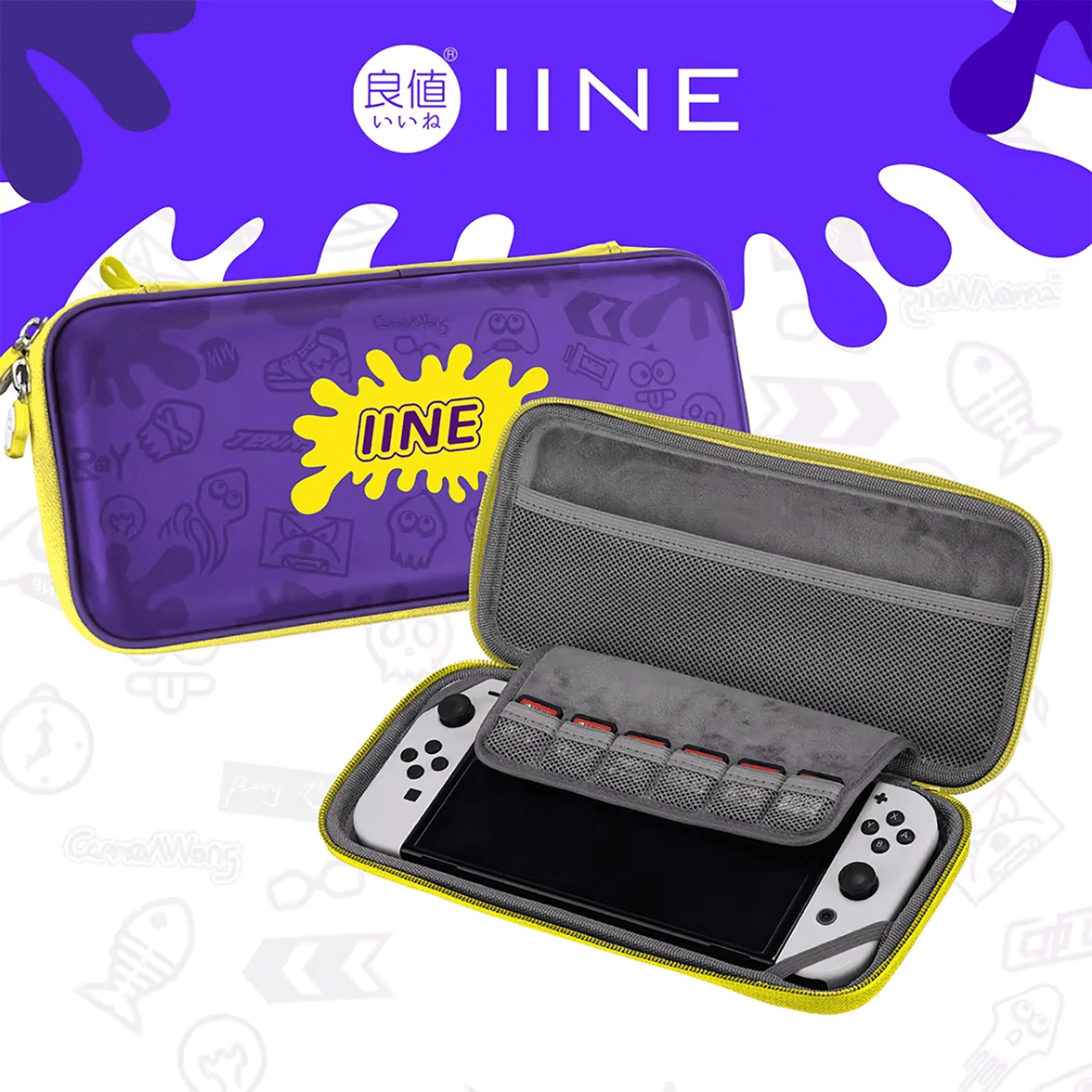 NSW IINE Storage Bag For N-Switch / N-Switch OLED (Splatoon 3 Purple/Yellow) [L711]