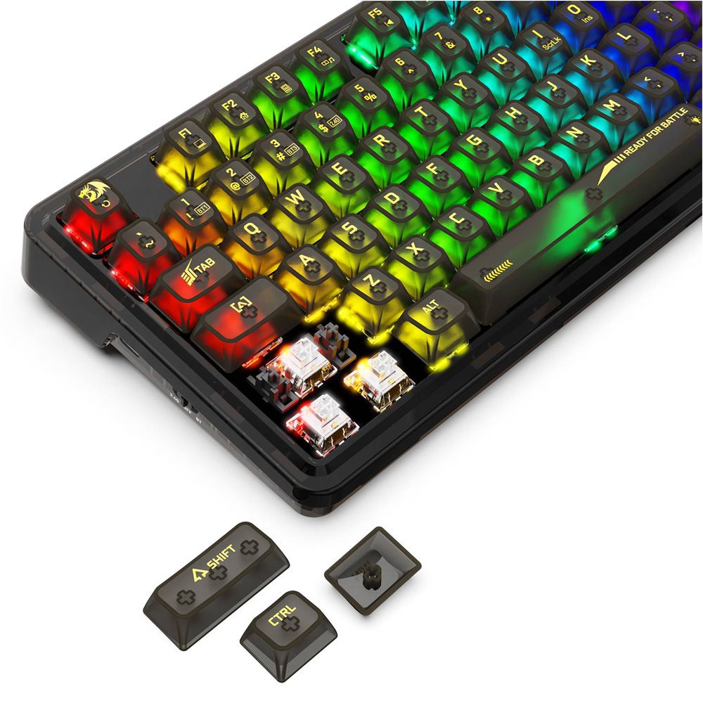 Redragon Elf Pro Tri Mode RGB 82 Keys Mechanical Gaming Keyboard Crystal Black Red Switch (K649CTB-RGB-PRO)