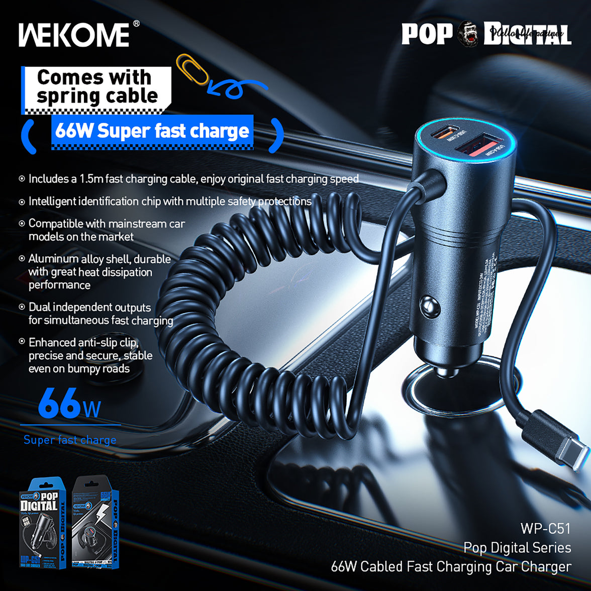 Wekome Car Charger 66W Cabled - WP-C51