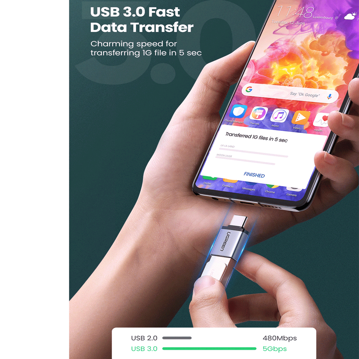 UGREEN USB-C 3.1 Male To USB A 3.0 Female OTG Adapter (Space Gray) [US270/50283]