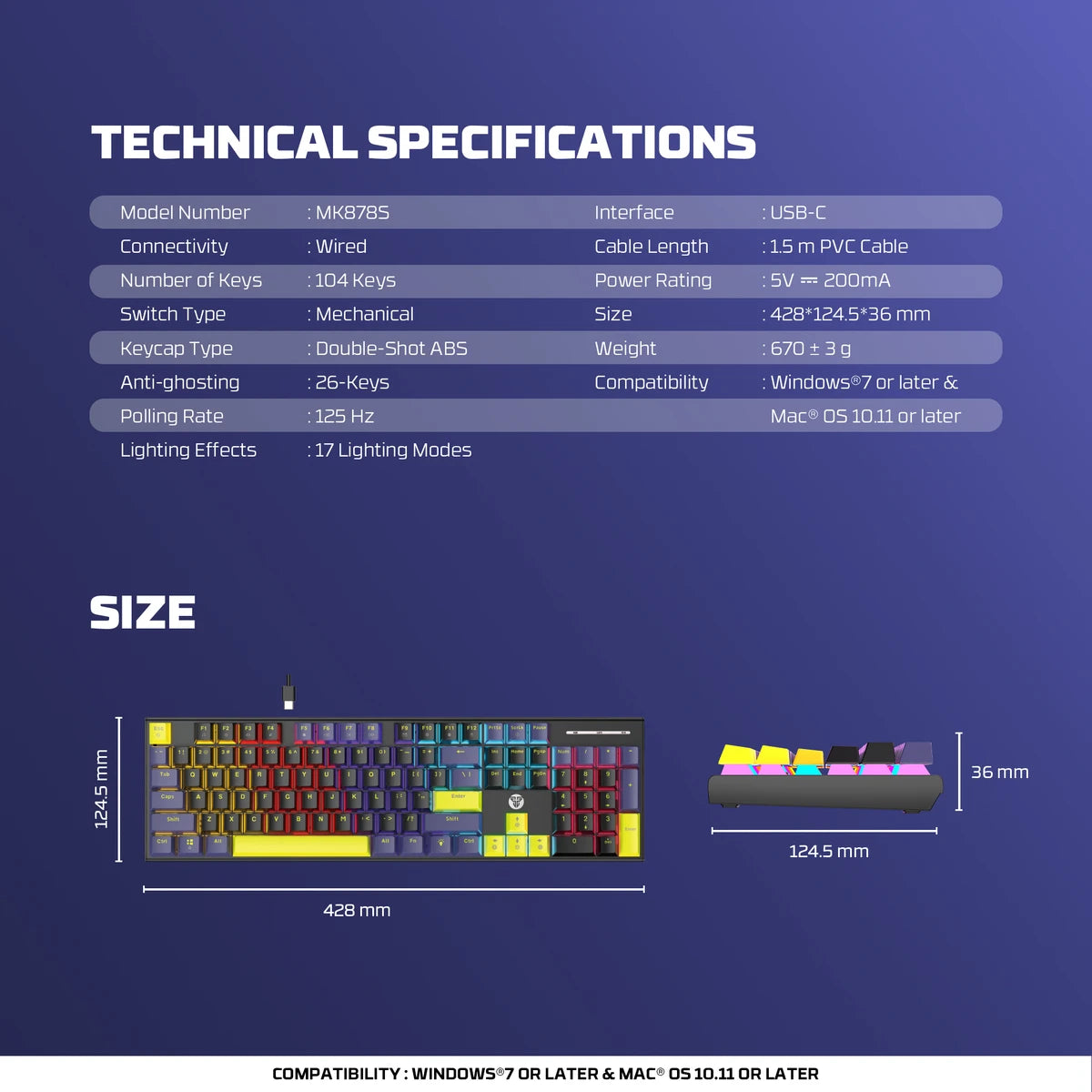 Fantech Atom104S Full-Size Yoru Edition Mechanical Gaming Keyboard (MK878S)