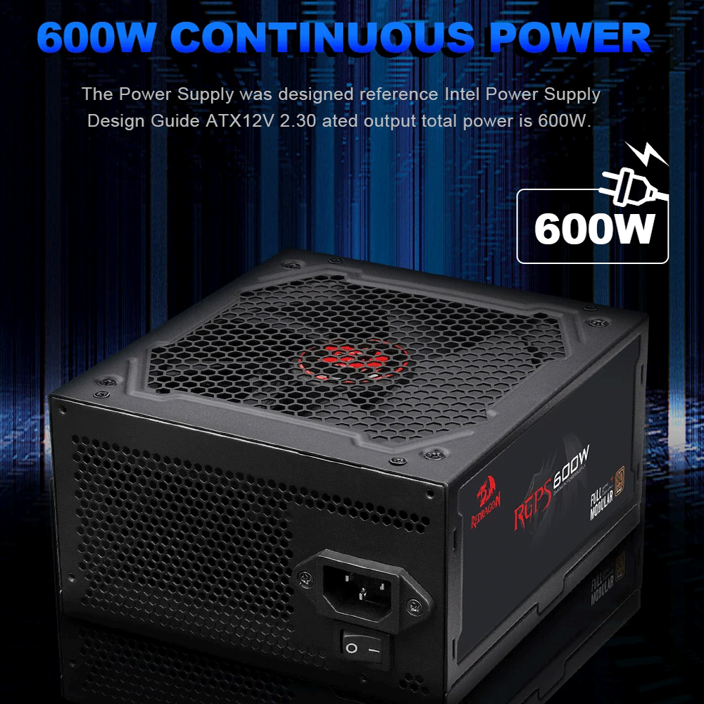 Redragon GC-PS0003 RGPS-600W 80+ Bronze Full Modular ATX Gaming PC Power Supply