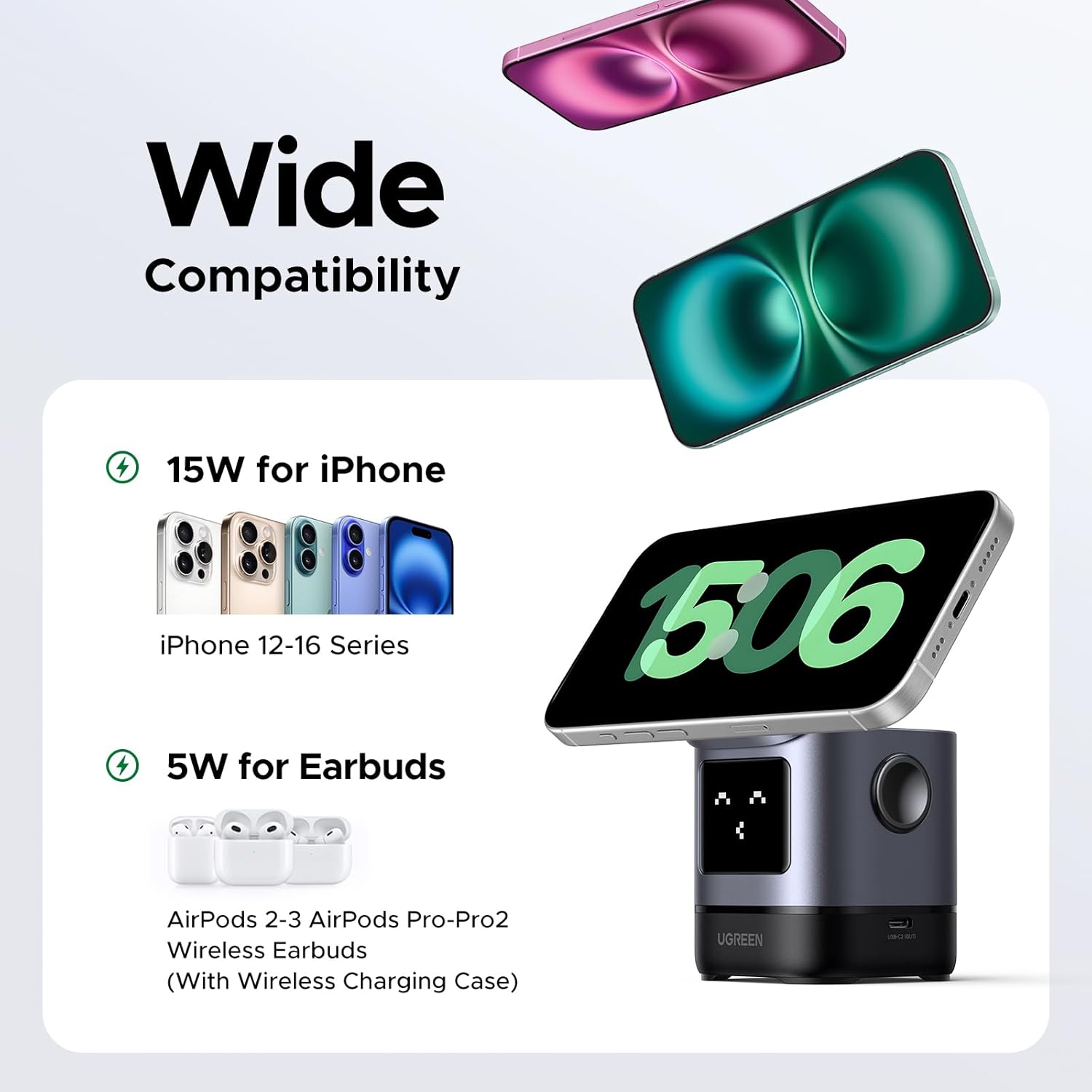 UGREEN 2-in-1 Robot Wireless Charger for IPhone + AirPods [W709/45775]