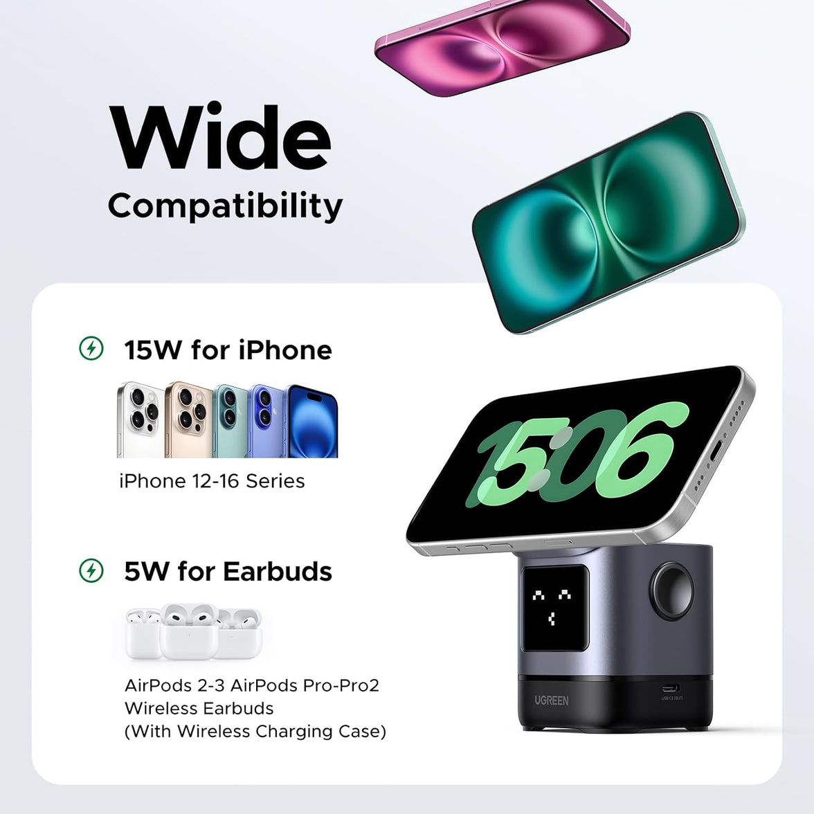 UGREEN 2-in-1 Robot Wireless Charger for IPhone + AirPods [W709/45775]