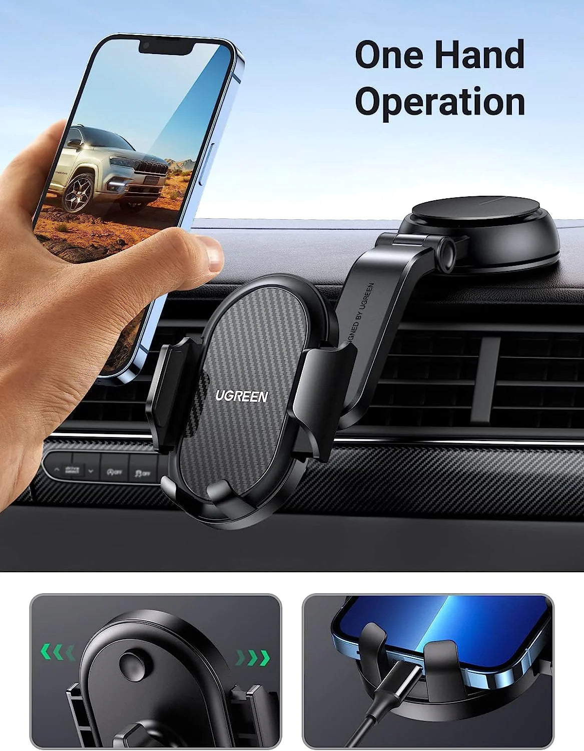 UGREEN Waterfall-Shaped Suction Cup Phone Mount (Black) (LP405/20473)