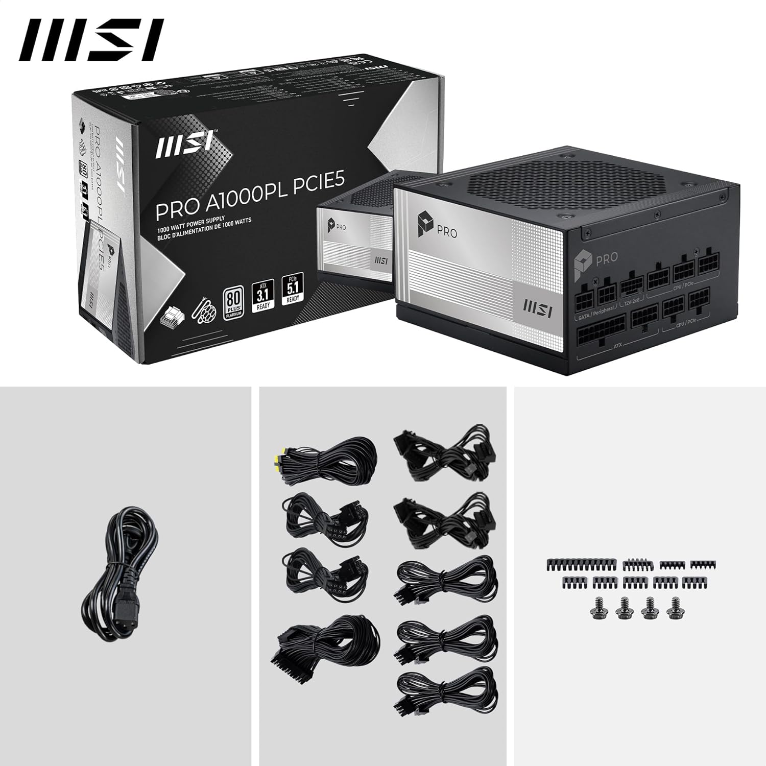 MSI PRO A1000PL PCIE5 1000W 80+ Platinum PSU