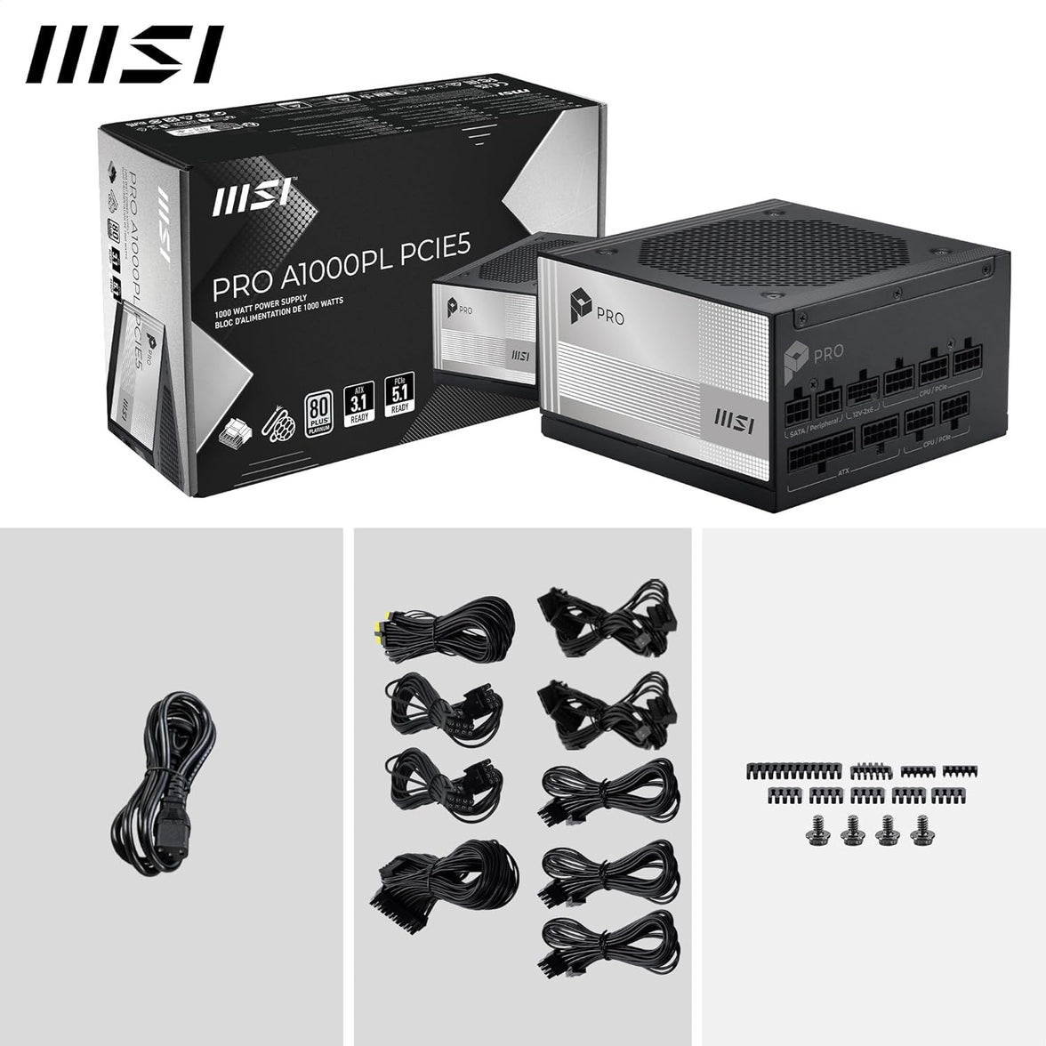 MSI PRO A1000PL PCIE5 1000W 80+ Platinum PSU