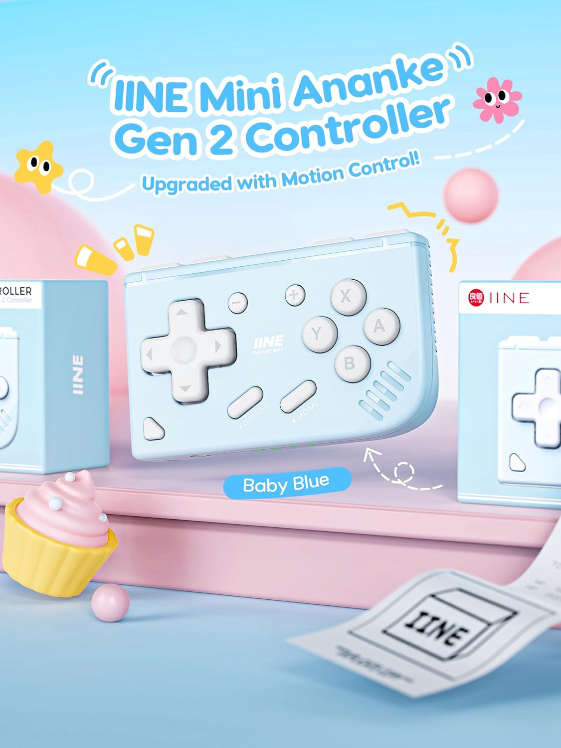IINE Mini Retro Wireless Keychain Controller for Mobile & PC Gaming (Baby Blue) L1282