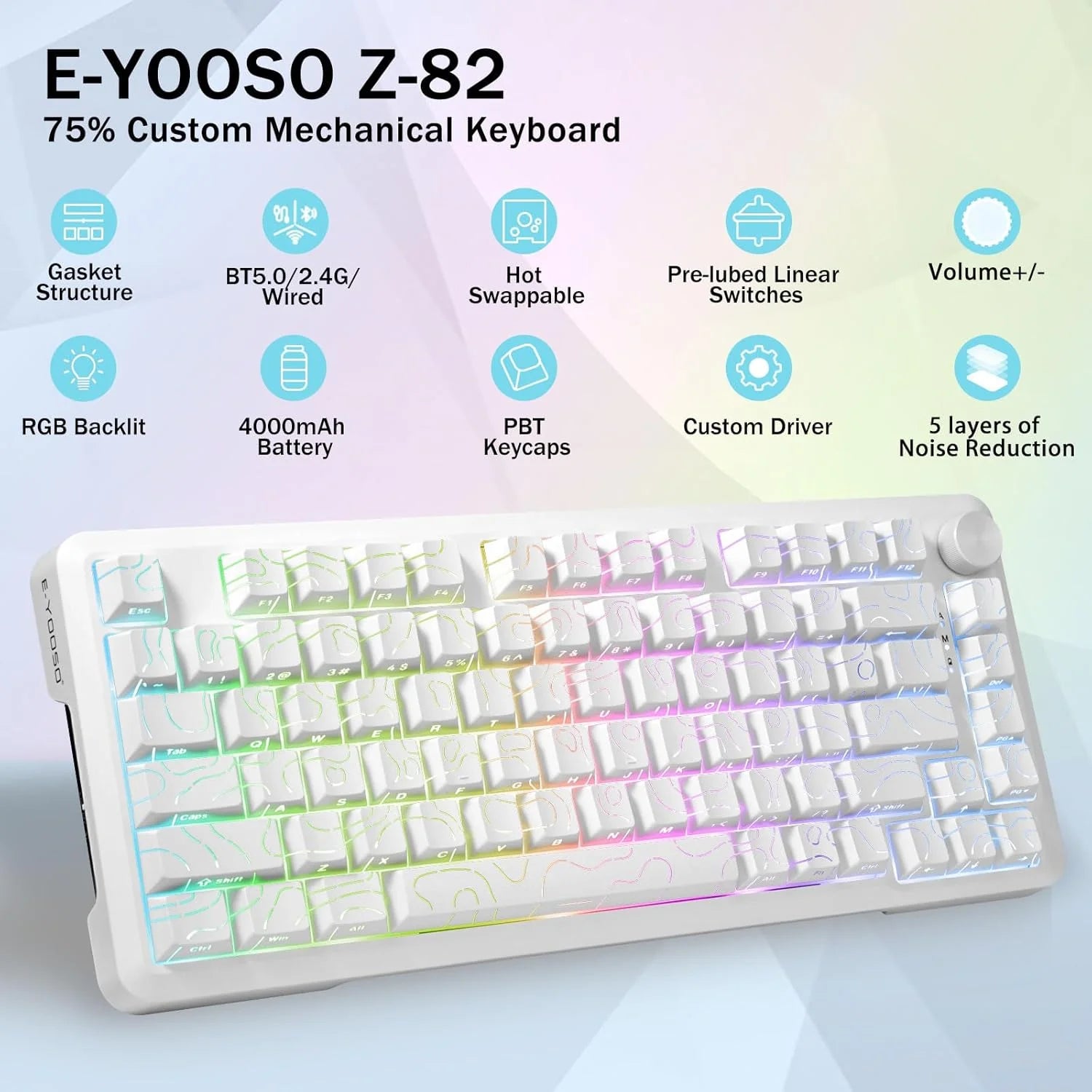E-Yooso Z-82 Tri-Mode RGB 81Keys Mechanical Keyboard White (Silverwood Switch)