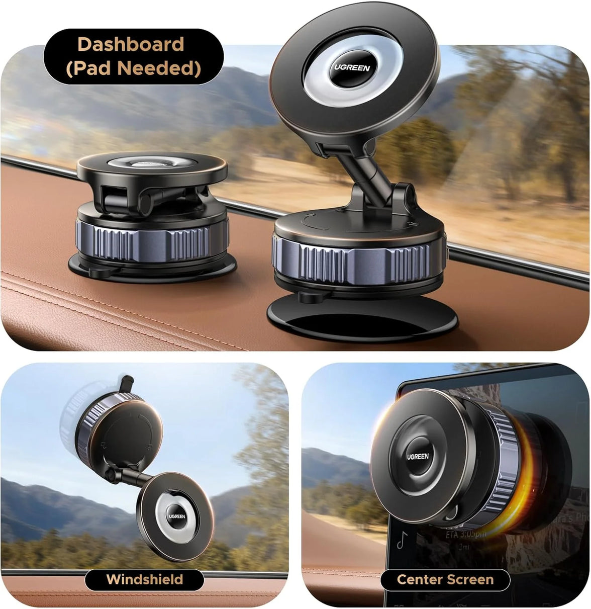 Ugreen Suction Cup Magnetic Phone Mount Black (LP970/75666)