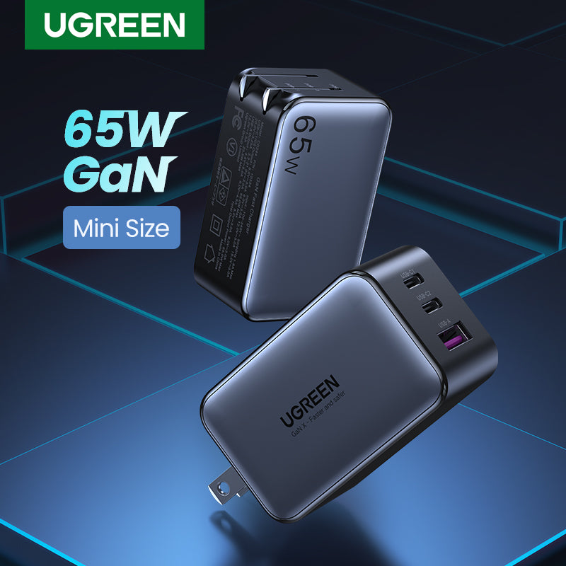 UGREEN 3-Port (USB-A + 2 USB-C) 65W Gan Tech Fast Charger (Black) [CD244/10334]