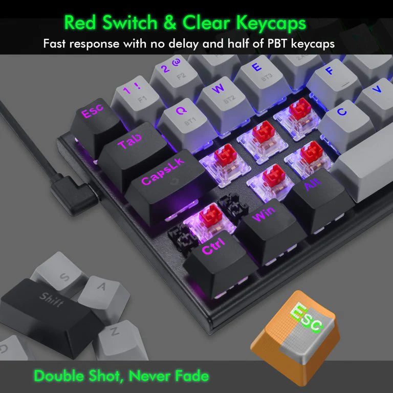 E-Yooso Z-11 Tri-Mode RGB 63Keys Hot Swappable Mechanical Keyboard Grey/Black (Red Switch)