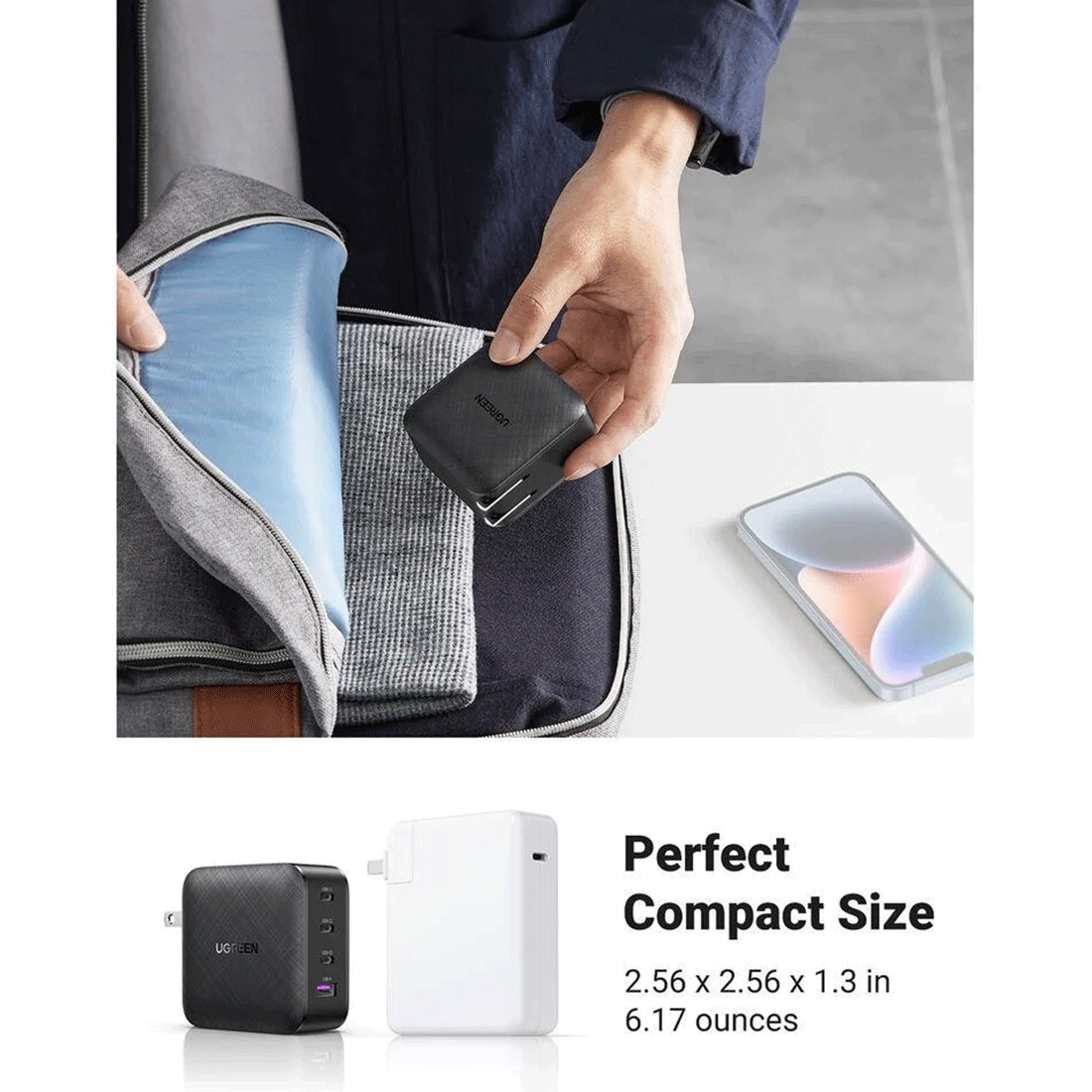 UGREEN 4-Port (USB-A + 3 USB-C) 65W Gan Tech Fast Charger (Black) [CD224/70773]