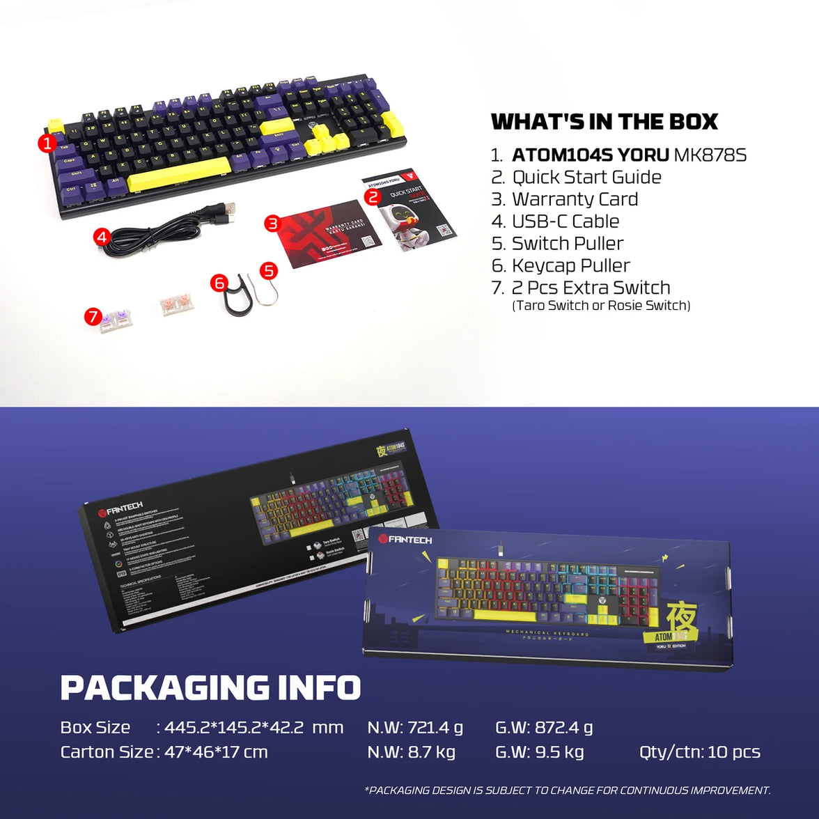Fantech Atom104S Full-Size Yoru Edition Mechanical Gaming Keyboard (MK878S)