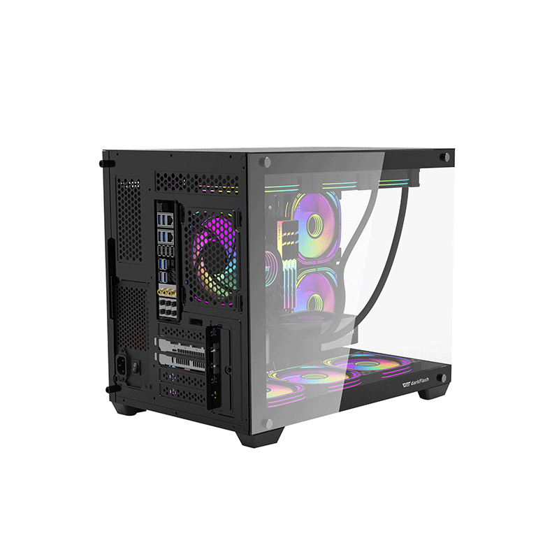 DarkFlash C285MP Exquisite M-ATX PC Case Tempered Glass Panoramic Side Transparent (Black)