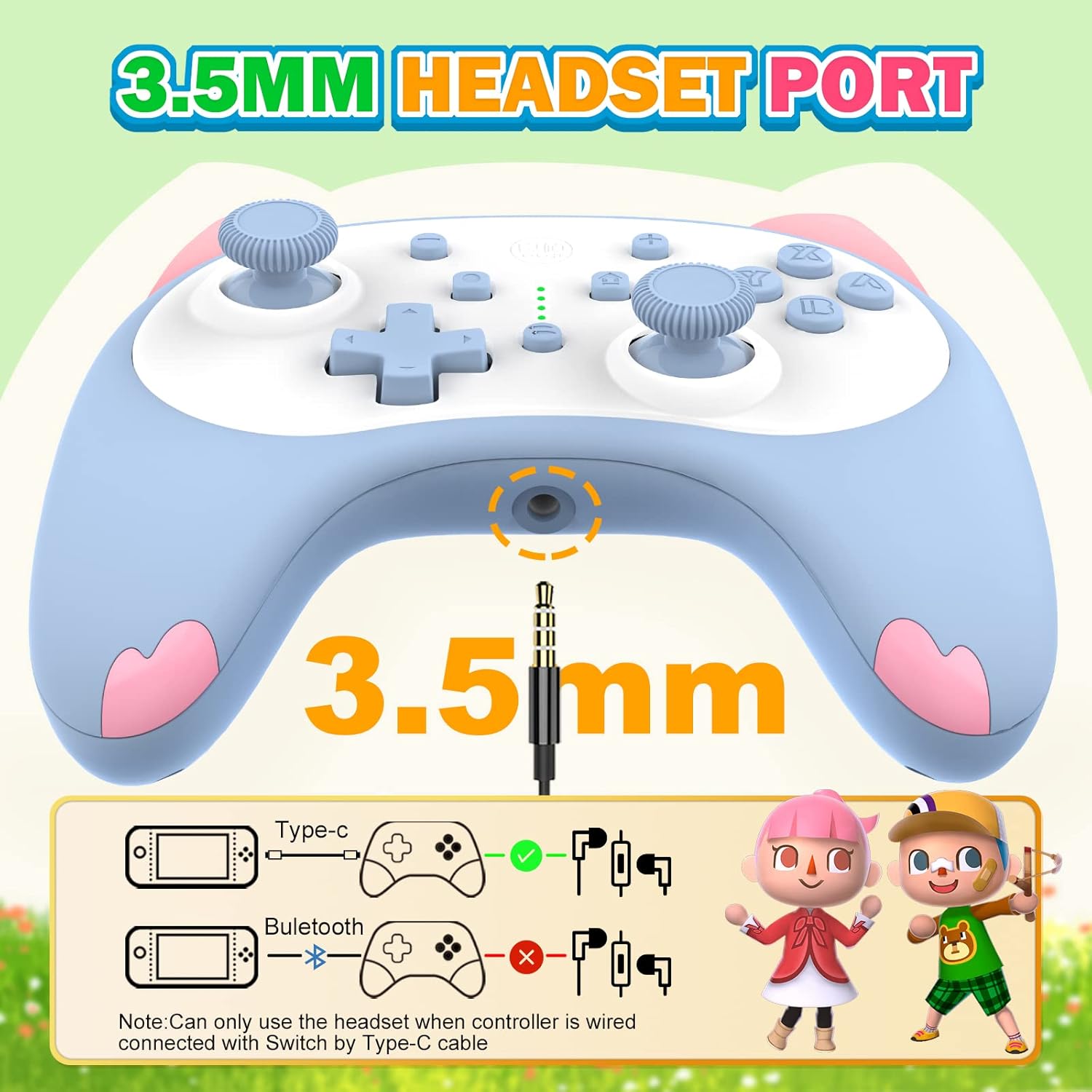 IINE Wake Up + Audio Port Cartoon Kitten Wireless Controller for Switch (Blue) (L415)