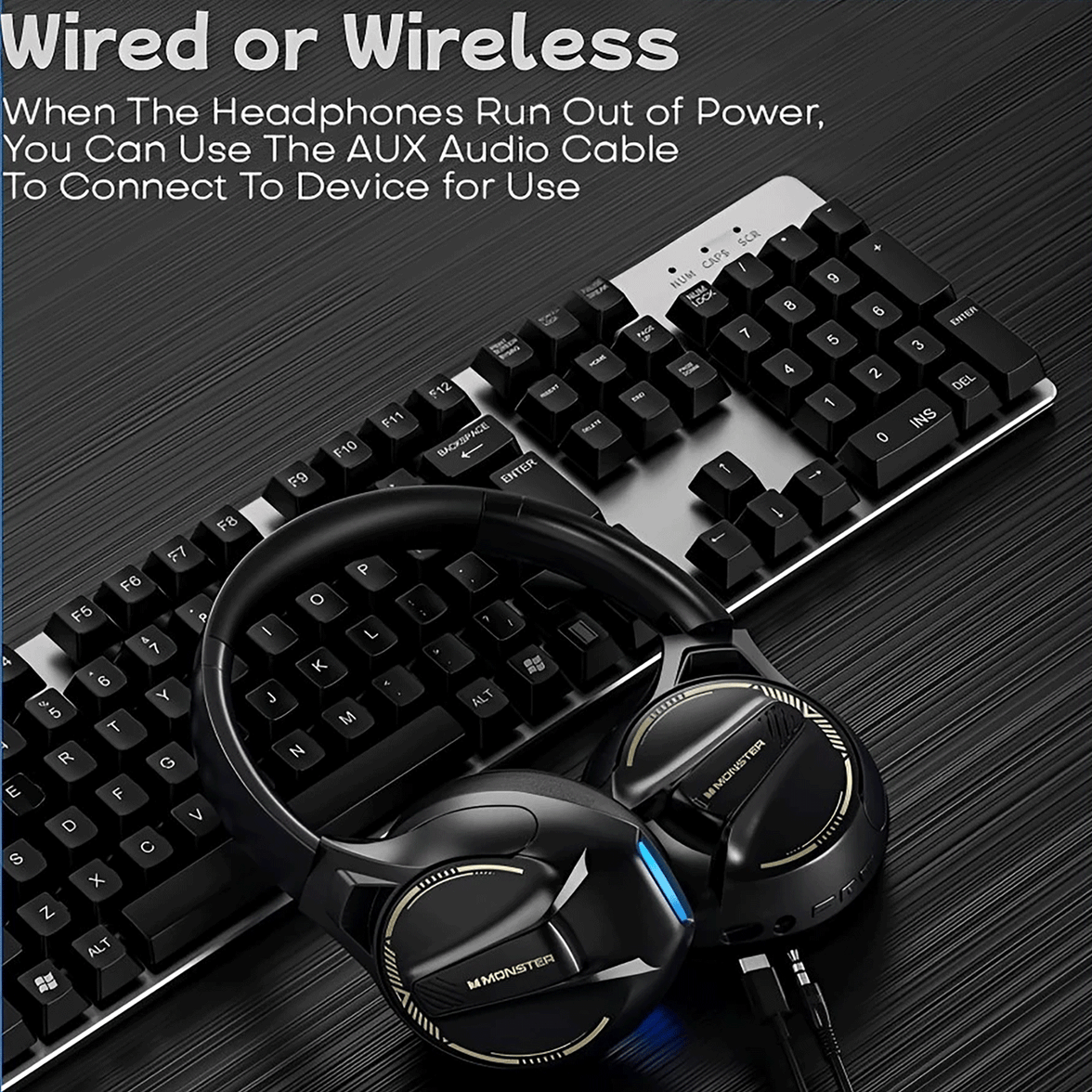 Monster XKH03 Wireless Gaming Headset With Mic Hi-Fi Sound Deep Bass