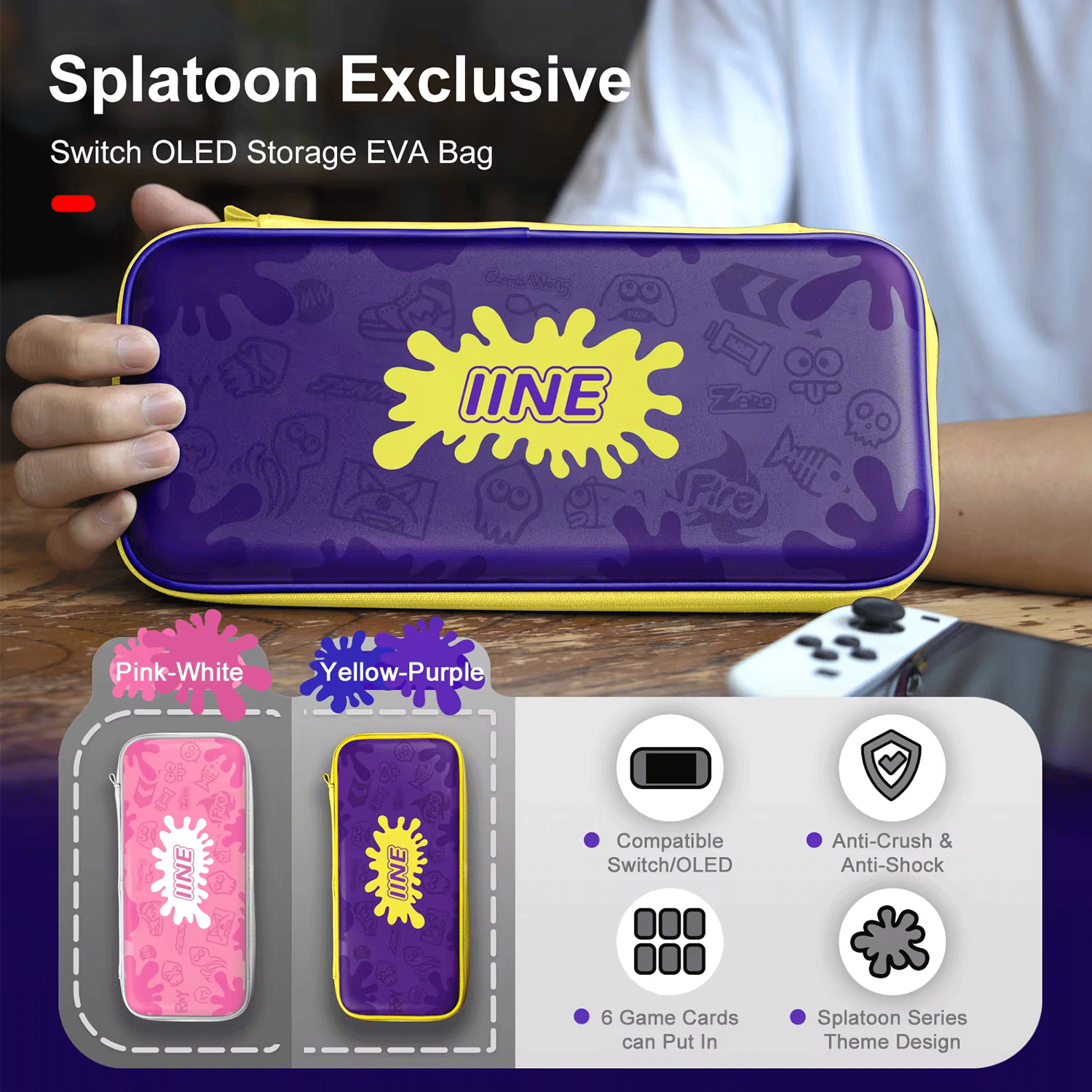 NSW IINE Storage Bag For N-Switch / N-Switch OLED (Splatoon 3 Purple/Yellow) [L711]