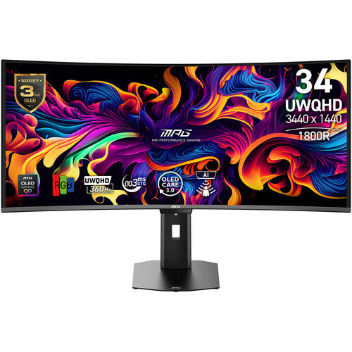 MSI MPG 341CQR QD-OLED X36 34" UWQHD (3440x1440) 360Hz 0.03ms (GtG) Curved Gaming Monitor with Tilt/ Height/ Pivot/ Swivel Adjustment