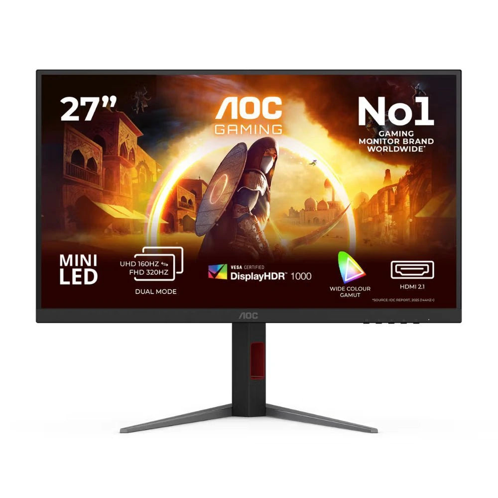 AOC U27G4XM 27" UHD (3840x2160) Dual Mode (4K @ 160Hz or FHD @ 320Hz) 1ms Fast IPS MiniLED Dual Gaming Monitor with Tilt, Height, Pivot & Swivel Adjustment (Black/Red)
