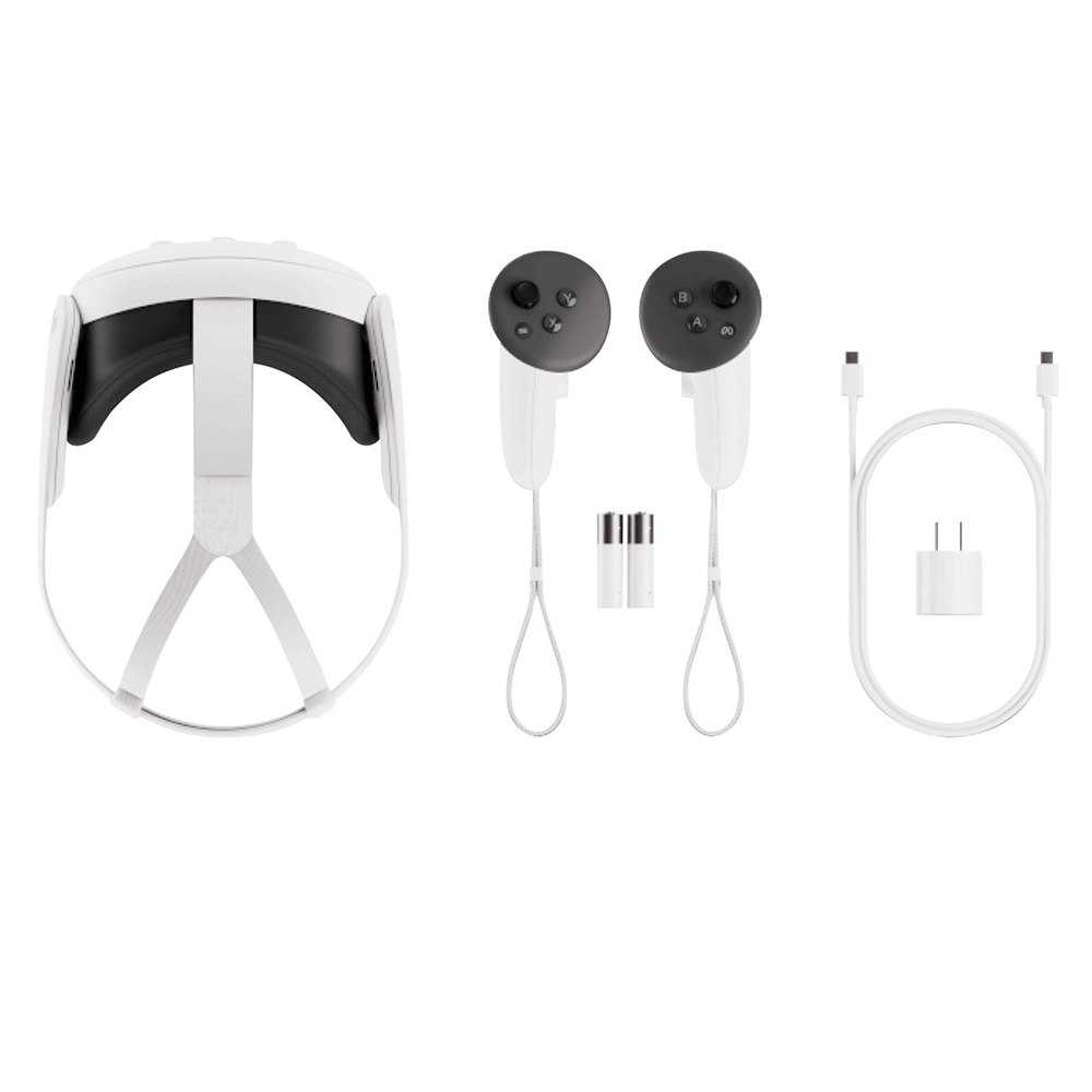 Meta Quest with controllers, battery, connector and adapter