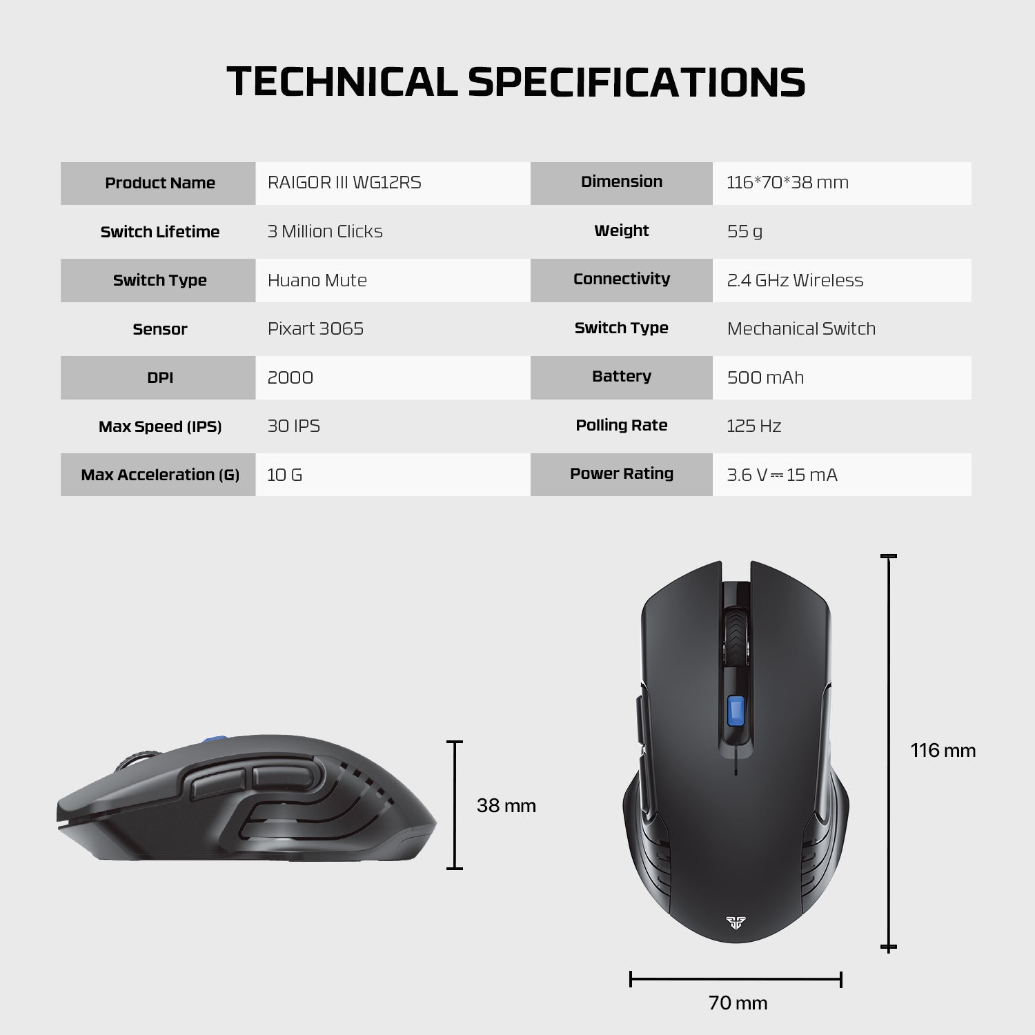 Fantech Raigor III Rechargeable Wireless Gaming Mouse (WG12RS)