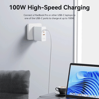 VENTION 3-port USB (C+C+A) GaN Charger (100W/100W/30W) US-Plug [FEGB0] [FEGW0]