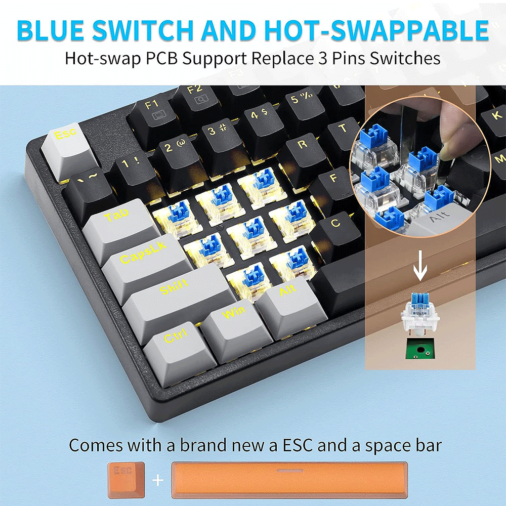 E-Yooso Z-87 87 Keys Single Light Mechanical Gaming Keyboard Black/Grey [Blue Switch]