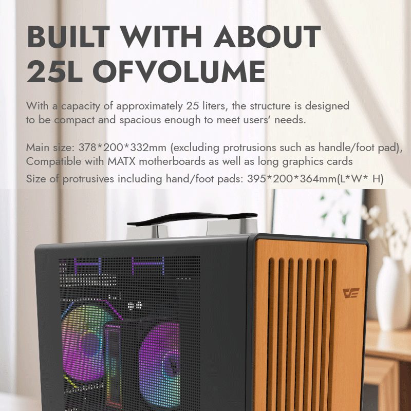 DarkFlash WD200 Wood Edition Veneer Panel M-ATX PC Case (Black)