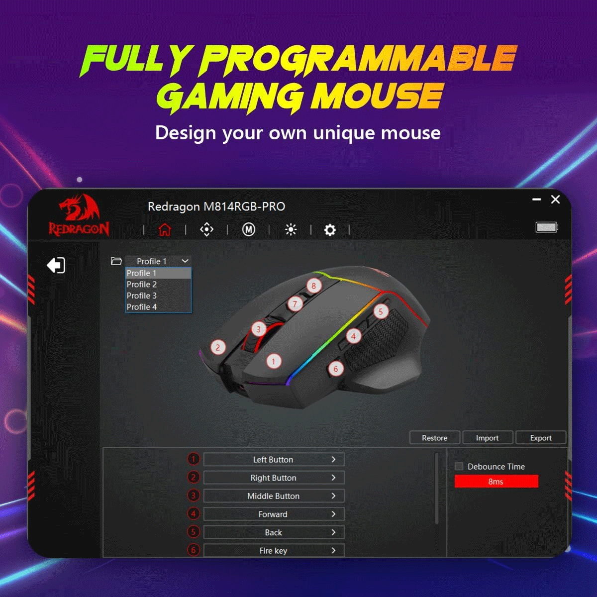 Redragon Axe RGB Wireless Gaming Mouse (M814RGB-PRO)