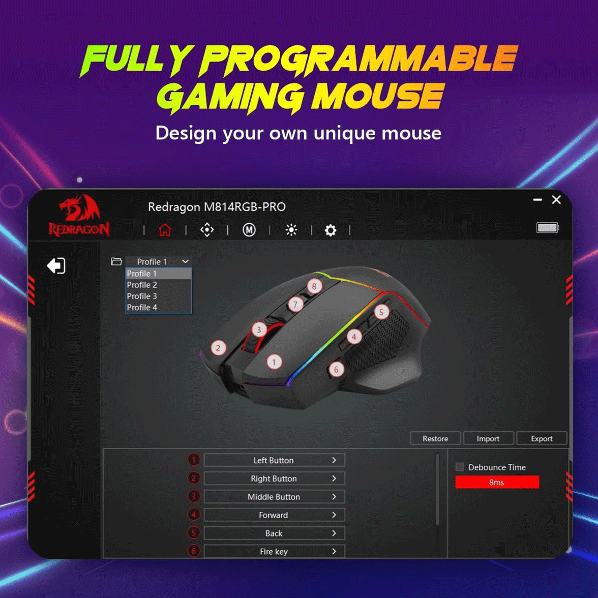 Redragon Axe RGB Wireless Gaming Mouse (M814RGB-PRO)