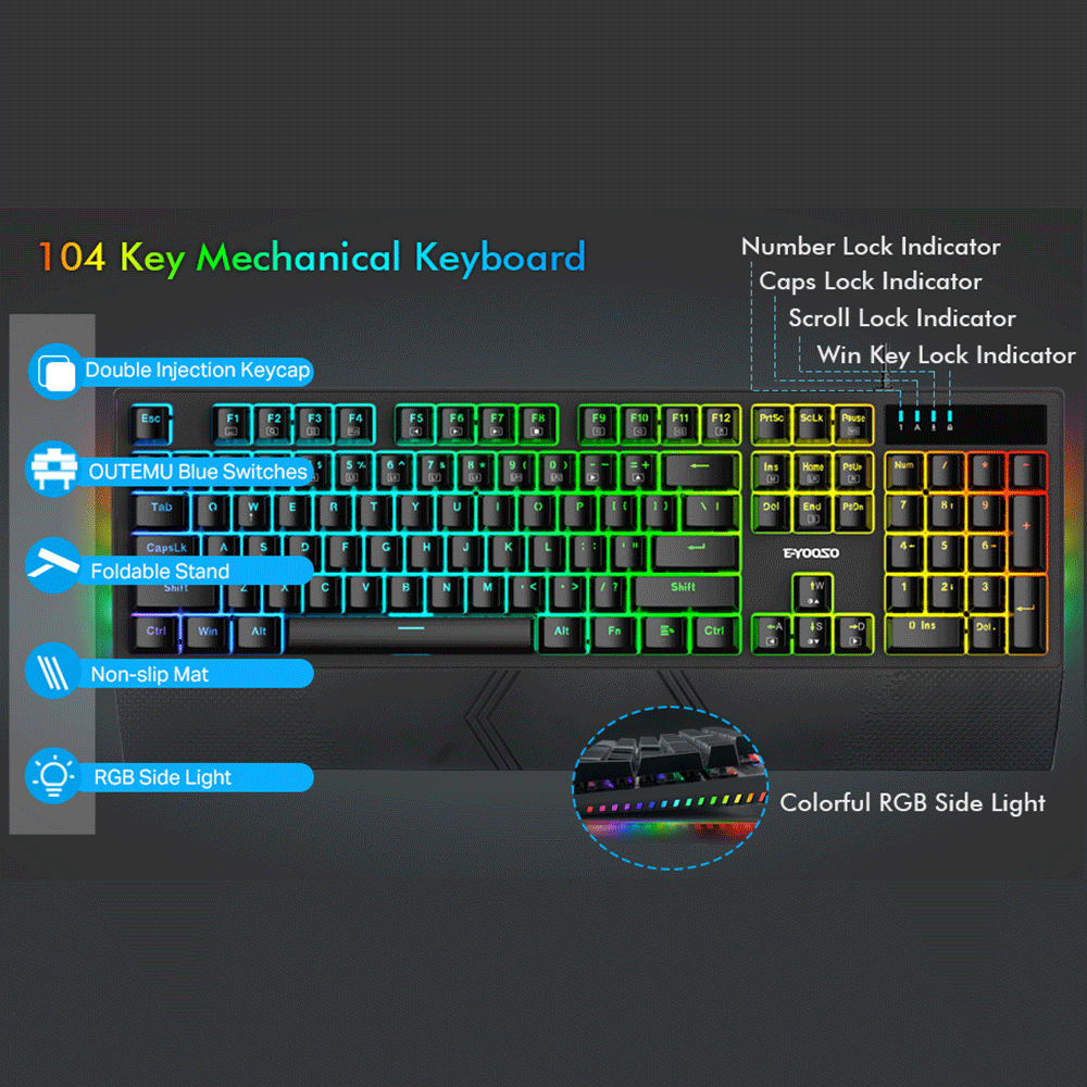 E-Yooso K-662 Rainbow Light 104 Keys Wired Mechanical Keyboard [Black]